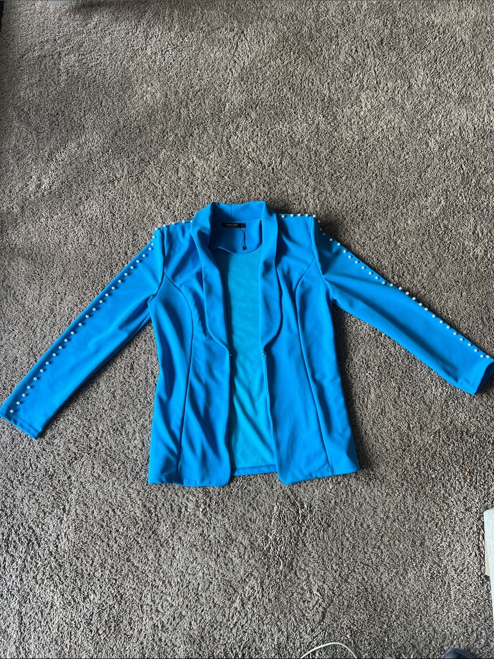 Shein SXY Blue Blazer Jacket With Pearl Accent Long Sleeve Business Formal Large